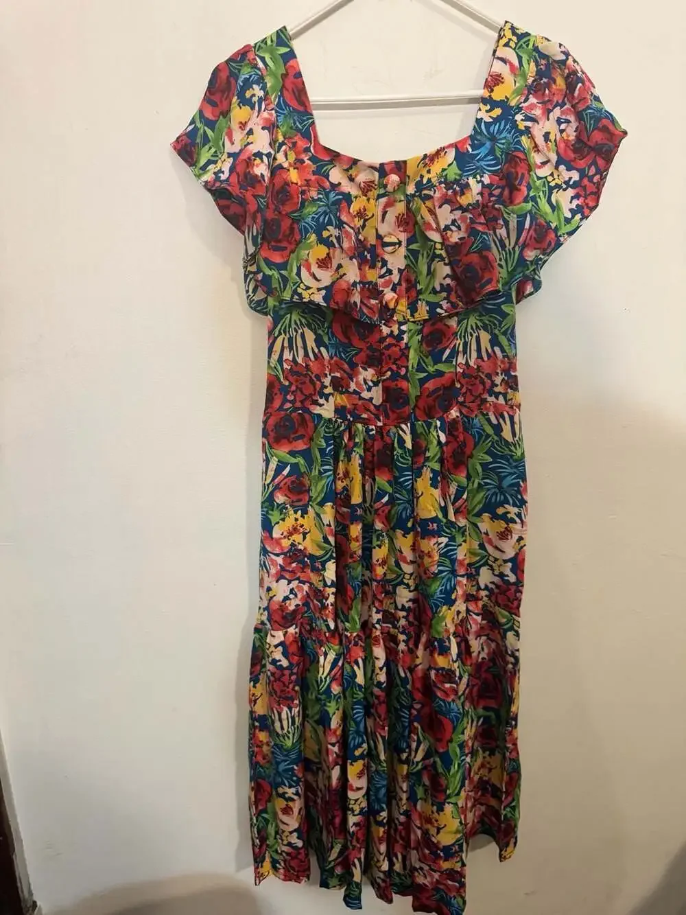 H Collection Floral Print Ruffle Tiered Midi Dress